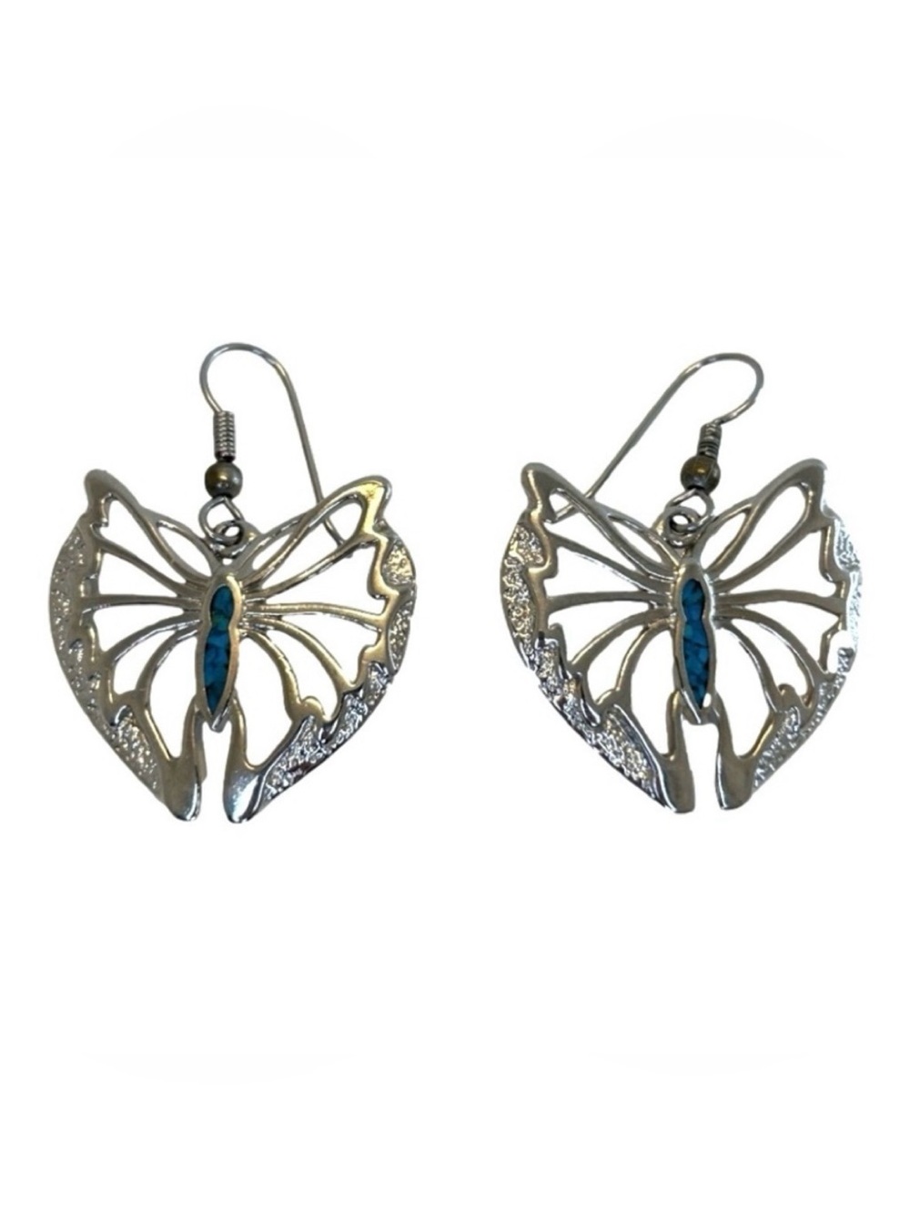 Silver Tone Cut Out Butterfly Dangle Earrings